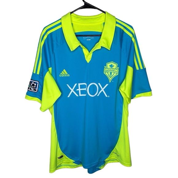 NWOT Seattle Sounders FC 2011 Super Cyan Authentic Adidas Soccer Jersey Men’s XL - Picture 1 of 6